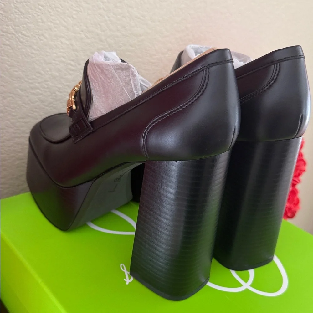 Sam Edelman Black Platform Loafers with Gold Chain - Picture 9 of 12